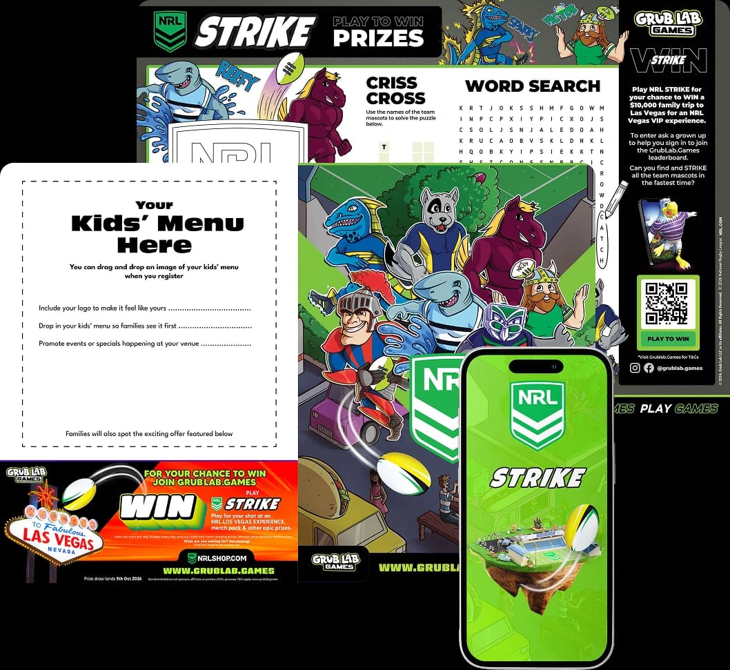 Kids booklet materials with branded activities, digital games, and special offers