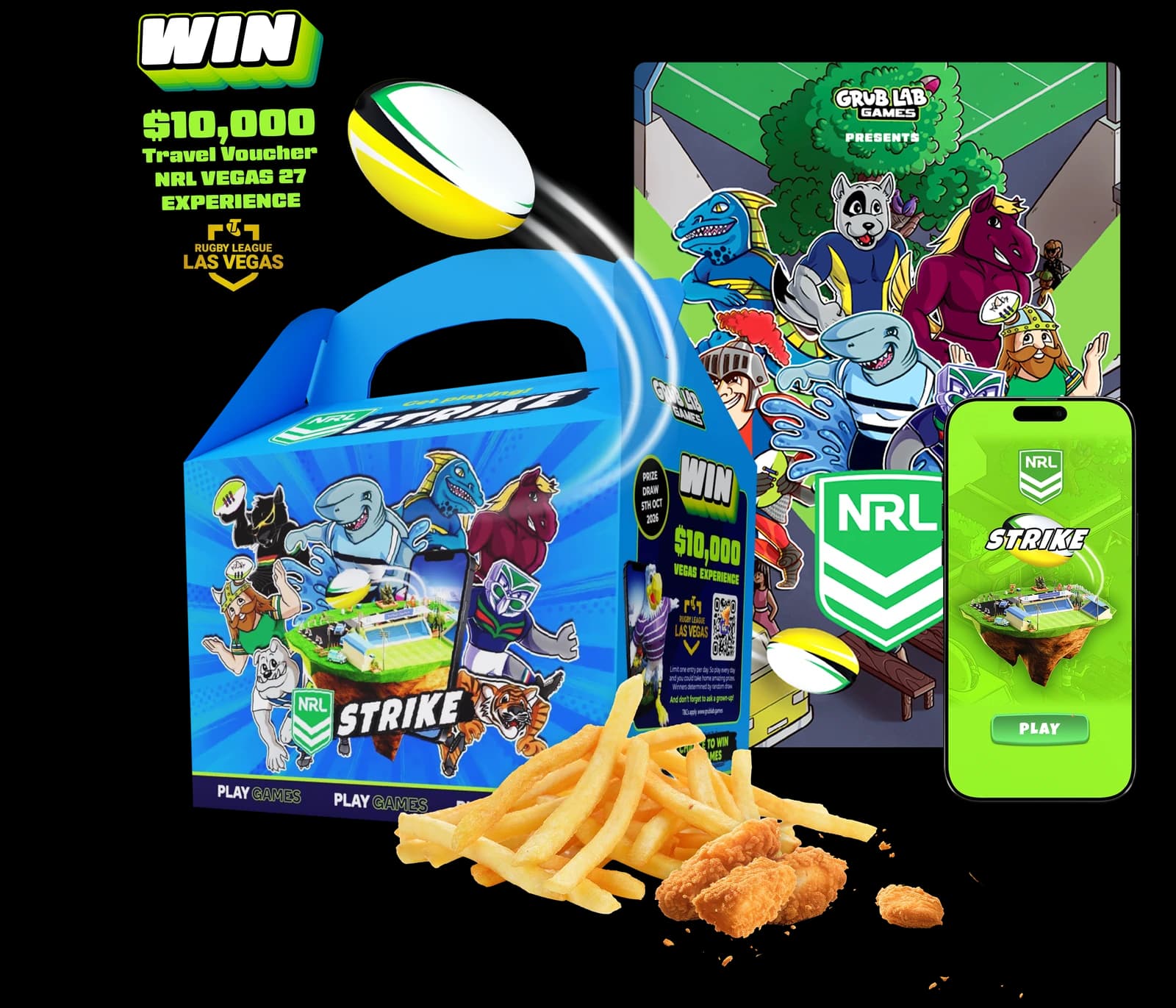 The Grub Lab NRL Play Pack — meal box, activity booklet and digital game