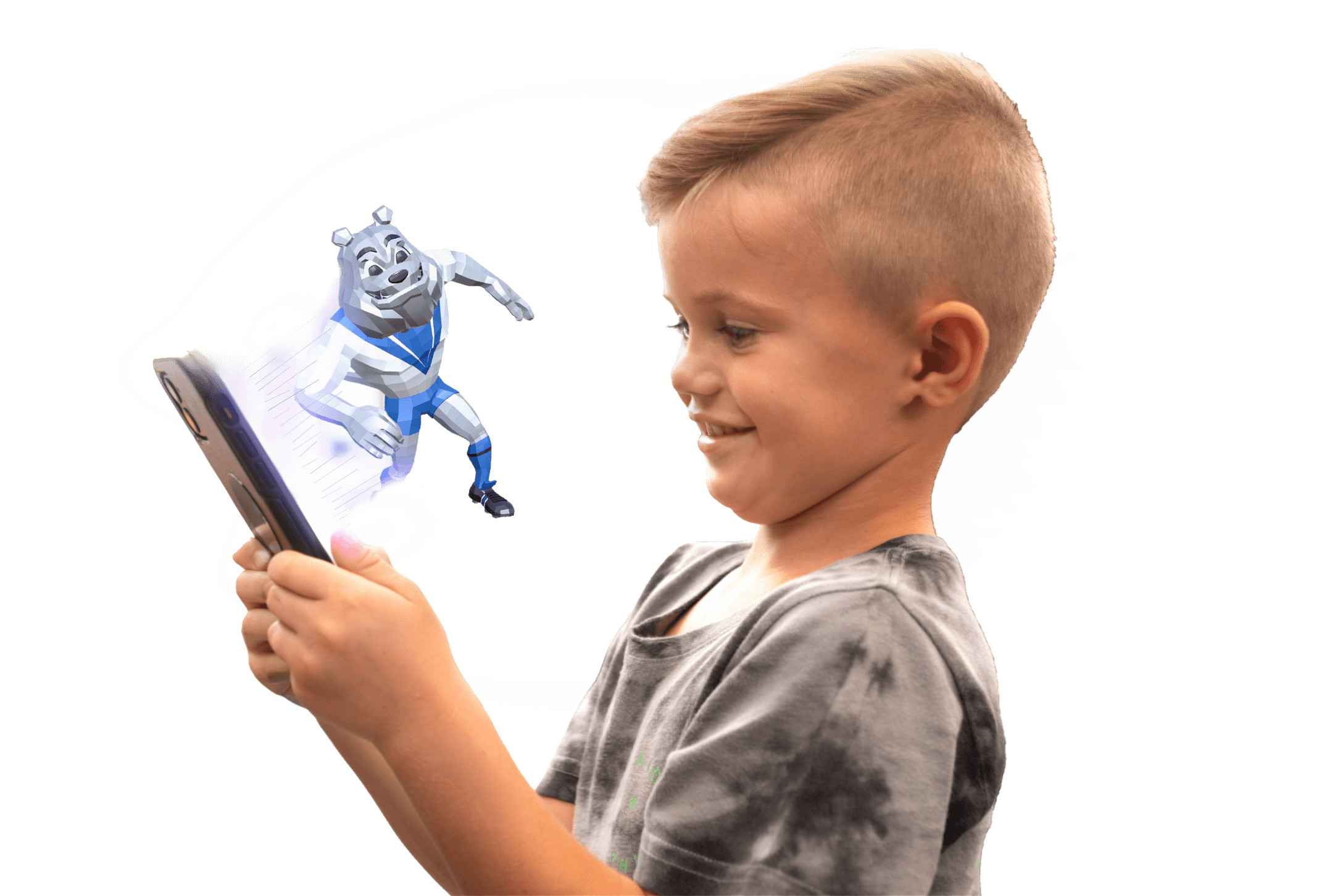 A child enjoying a Grub Lab kids menu game with a mascot